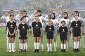 Jugadoras de la Selección de Irán en la ceremonia de los himnos previo a su partido de la Copa Asiática Femenina | AP