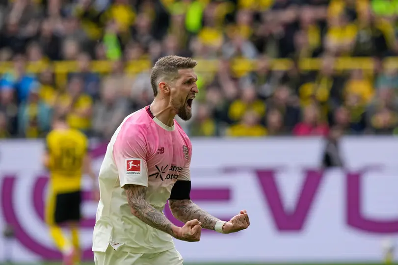 Robert Andrich celebrando su gol ante el Dortmund l AP