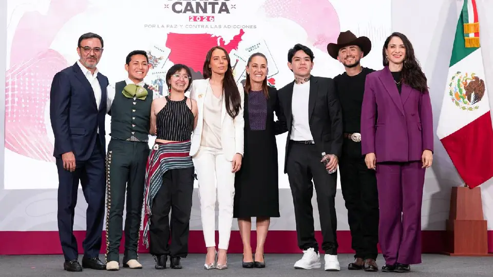 Majo Aguilar y Junior H estuvieron presente en la mañanera como parte del programa México Canta/Presidencia de México