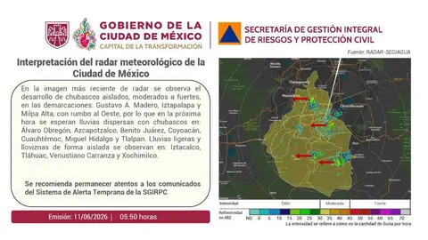 Las lluvias podrían convertirse en protagonistas durante la jornada inaugural del Mundial 2026 en la Ciudad de México./ X:  SGIRPC_CDMX