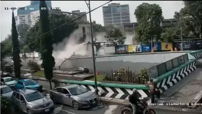 VIDEO: Momento exacto en que colapsa edificio en Viaducto Miguel Alemán y provoca caos en CDMX
