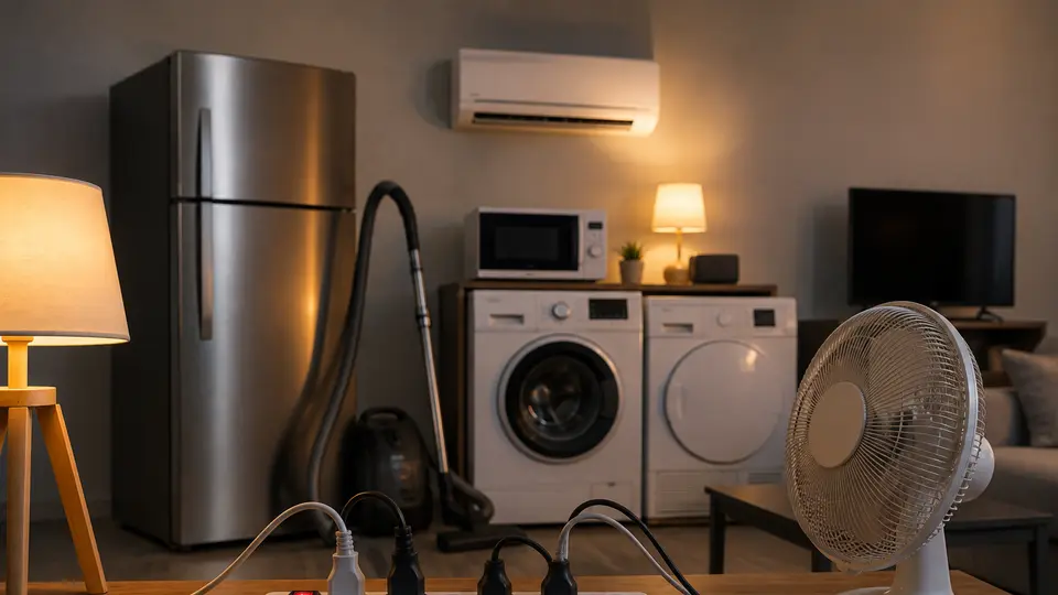Las horas de funcionamiento, la potencia y la eficiencia de cada electrodoméstico influyen directamente en el consumo de electricidad./ IA