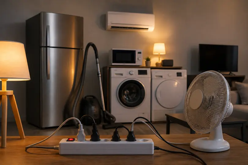 Las horas de funcionamiento, la potencia y la eficiencia de cada electrodoméstico influyen directamente en el consumo de electricidad./ IA