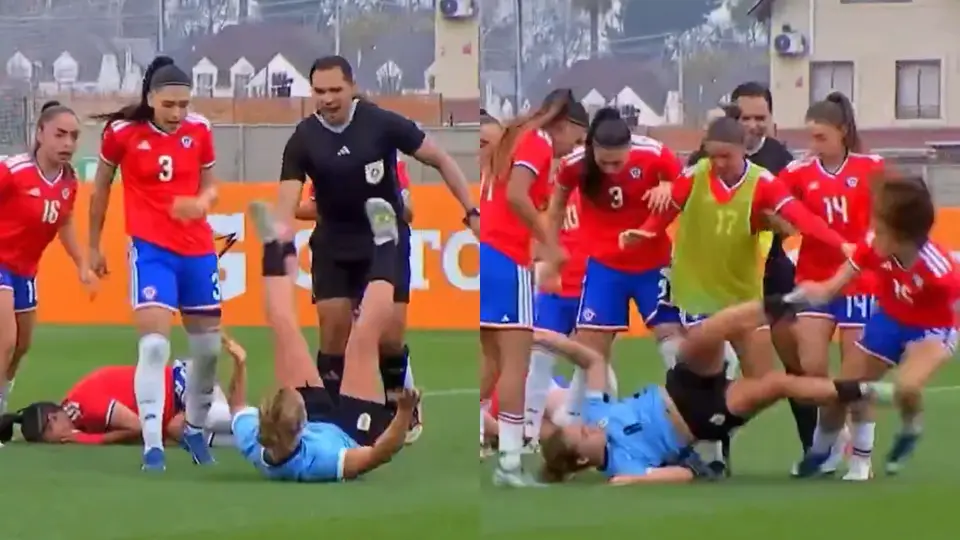 Antonella Cordero terminó en el césped y la rodearon siete jugadoras de Chile | CAPTURA DE PANTALLA