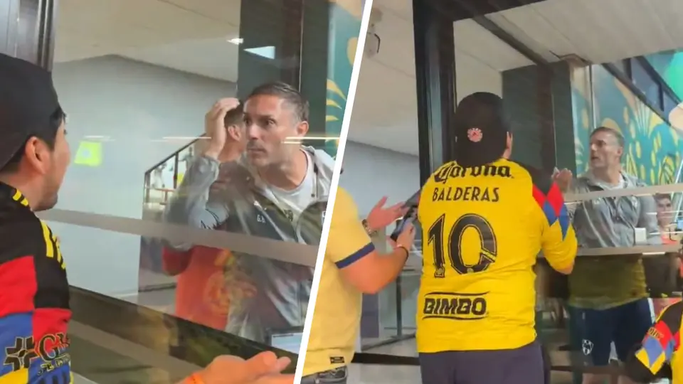 Aficionado de América se encara con cuerpo técnico de Monterrey en el túnel del Estadio Banorte