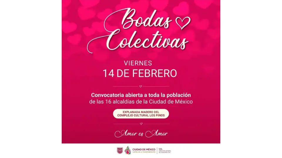 El Registro Civil de la Ciudad de México convoca a parejas residentes de las 16 alcaldías a participar en las bodas colectivas gratuitas. /  X: @DGRCivilCDMX