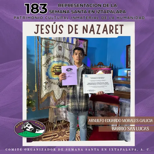 Arnulfo Eduardo Morales Galicia tiene 25 años, es originario del Barrio de San Lucas. / Comité Organizador de Semana Santa en Ixtapalapa A.C.