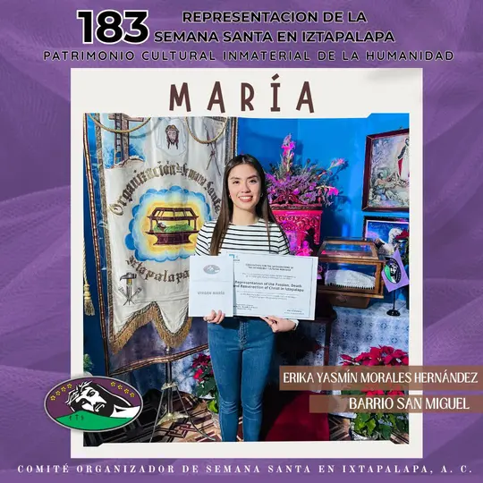Erika Yasmín,  interpretará a María en la edición 2026 del Viacrucis. / Comité Organizador de Semana Santa en Ixtapalapa A.C.