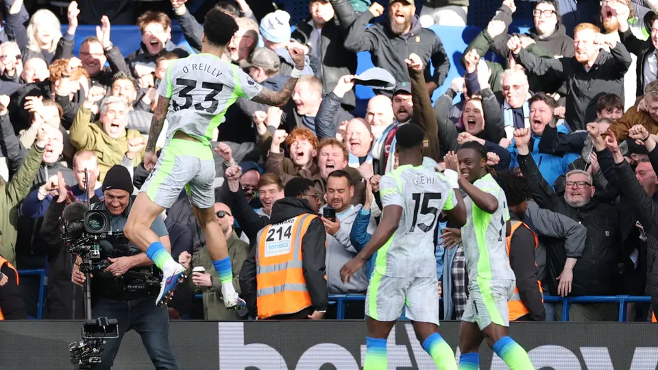 Jugadores de Manchester City en celebración en el partido contra Chelsea en la Premier League | AP
