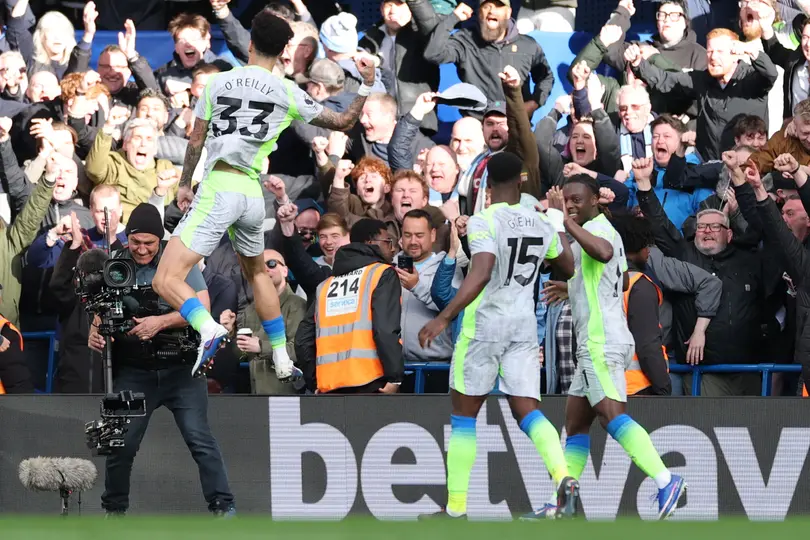 Jugadores de Manchester City en celebración en el partido contra Chelsea en la Premier League | AP