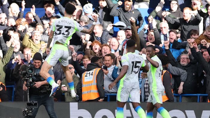 Jugadores de Manchester City en celebración en el partido contra Chelsea en la Premier League | AP