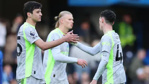 Jugadores de Manchester City en celebración en el partido contra Chelsea en la Premier League | AP