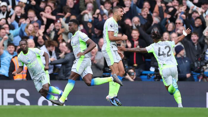 Jugadores de Manchester City en celebración ante Chelsea en la Premier League | AP