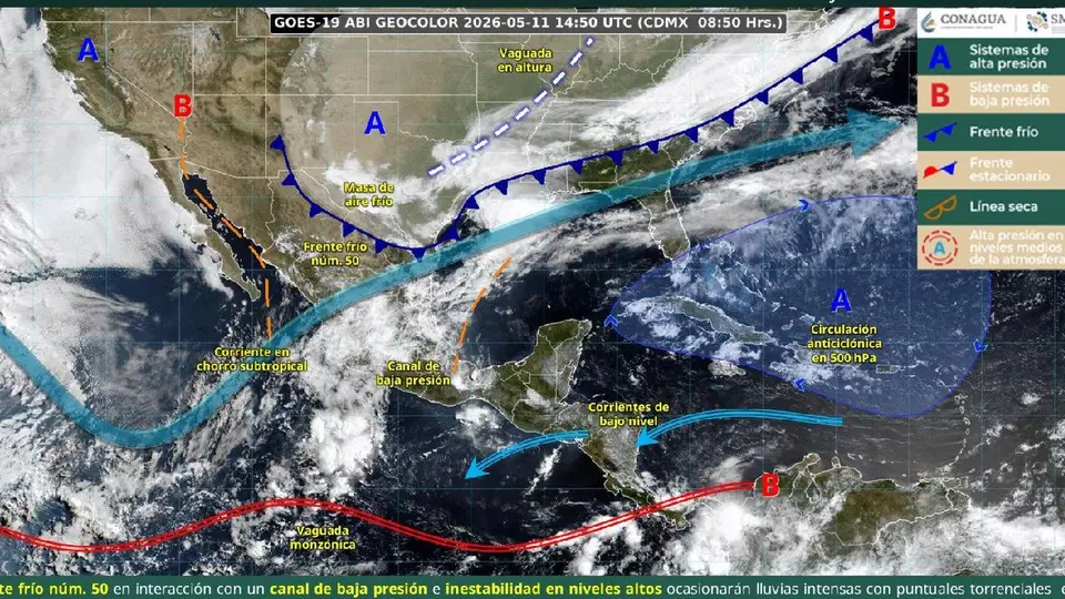 Clima 12 de mayo Frente Frío 50 traerá tormentas y caída de granizo