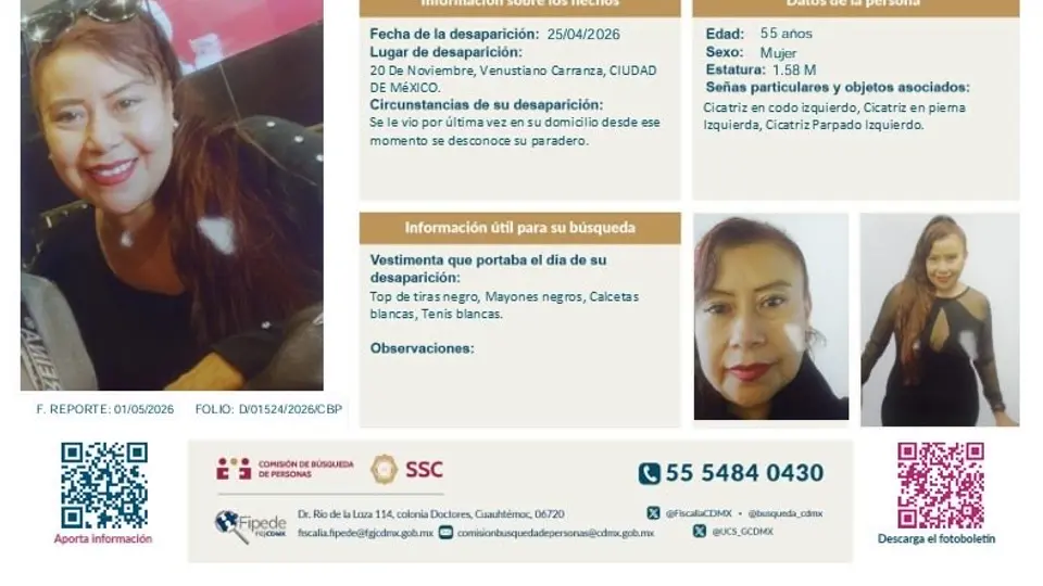 La FGJ-CDMX mantiene abierta la investigación para esclarecer la desaparición de Teresa Guadalupe./ Fiscalía