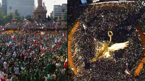 Miles de aficionados siguieron el partido entre México y Sudáfrica desde el Zócalo capitalino. / X: Piojismo1906.
