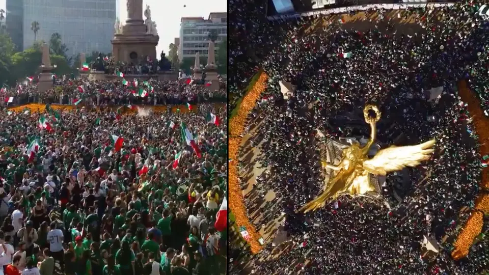 Miles de aficionados siguieron el partido entre México y Sudáfrica desde el Zócalo capitalino. / X: Piojismo1906.