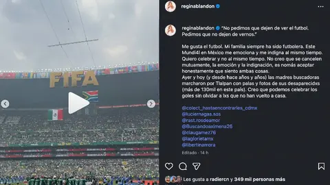 Postura de Blandon en redes sociales sobre las desapariciones / Ig: @ReginaBlandon