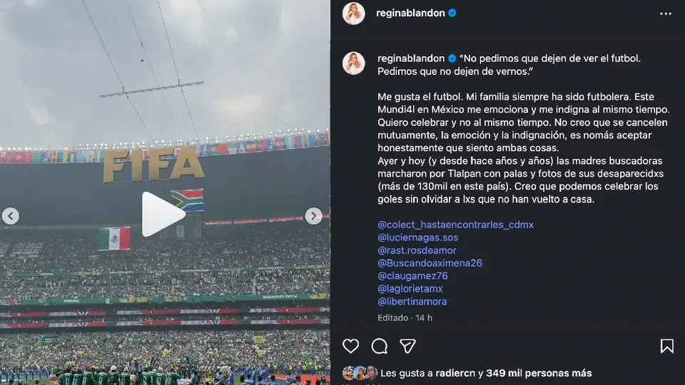 Postura de Blandon en redes sociales sobre las desapariciones / Ig: @ReginaBlandon