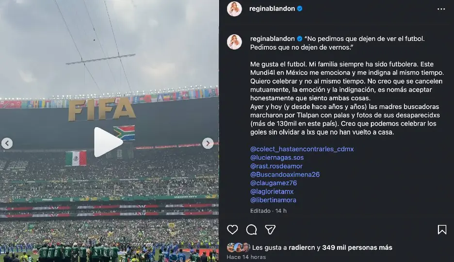 Postura de Blandon en redes sociales sobre las desapariciones / Ig: @ReginaBlandon