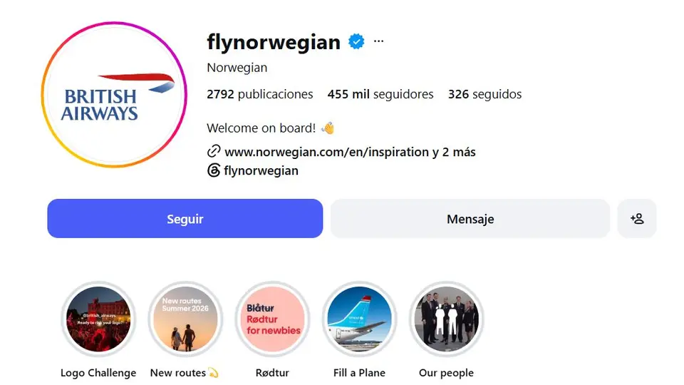 Así cambió la aerolínea noruega su imagen de perfil en sus redes sociales | CAPTURA DE PANTALLA