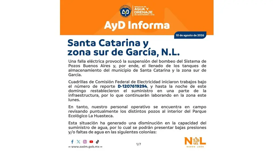 El suministro de agua podría regresar gradualmente conforme se recuperen los niveles de los tanques y la presión en la red./ FB