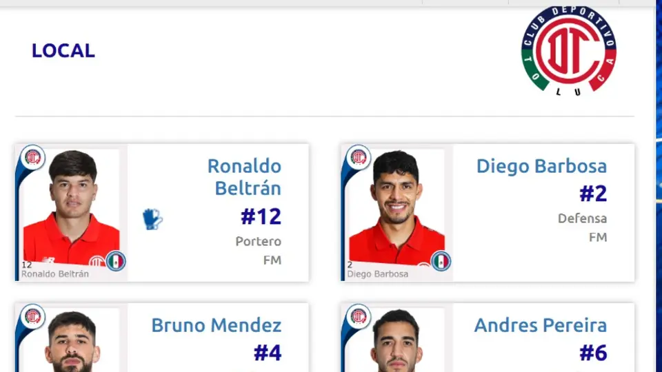 Debut de Ronaldo Beltrán en Liga MX con el Toluca | CAPTURA DE PANTALLA