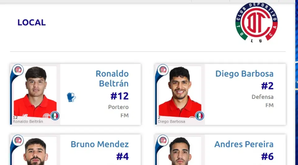 Debut de Ronaldo Beltrán en Liga MX con el Toluca | CAPTURA DE PANTALLA