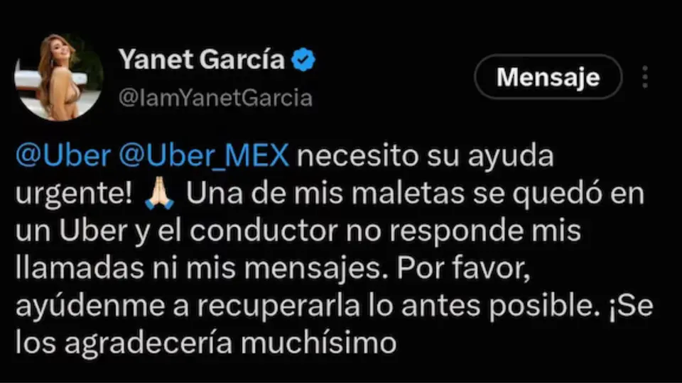 A través de sus redes sociales pidió apoyo de Uber / Captura de pantalla