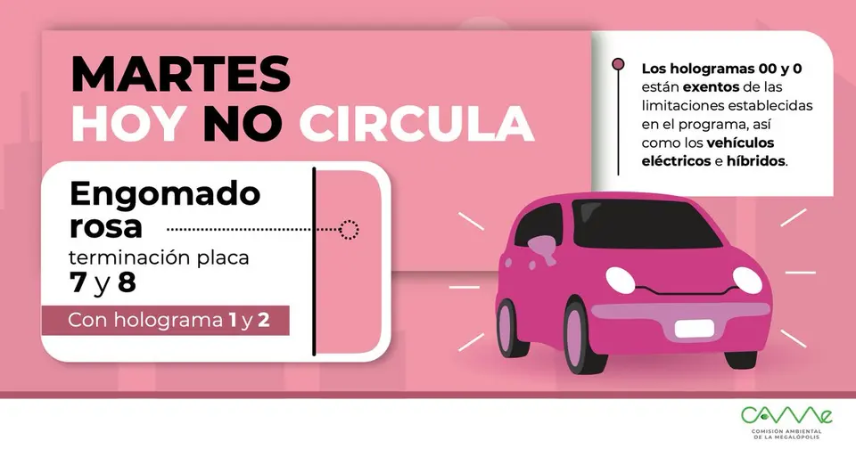 El Hoy No Circula del martes 13 de octubre aplicará de las 5:00 a las 22:00 horas en las zonas contempladas por el programa./ CAME