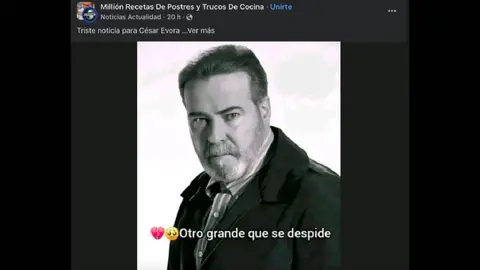 Esta es una de las publicaciones que circulan en redes sociales en las que se dice que el actor murió/Facebook