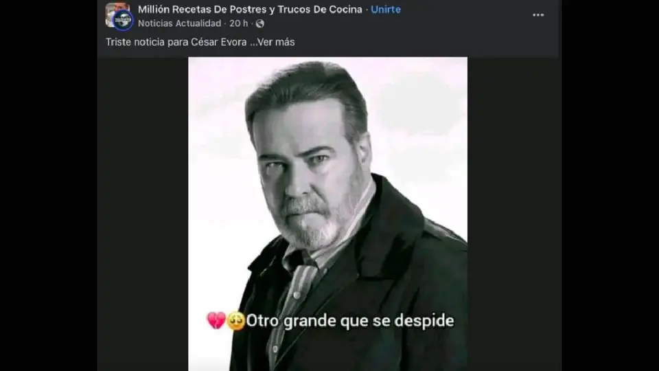 Esta es una de las publicaciones que circulan en redes sociales en las que se dice que el actor murió/Facebook