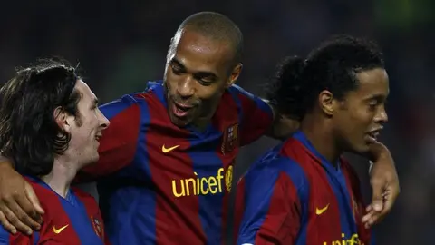 Ronaldinho, Lionel Messi y Thierry Henry l AFP