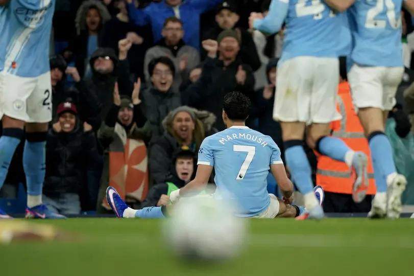 Marmoush en celebración con Manchester City ante Crystal Palace en la Premier League | AP