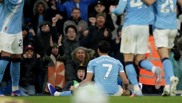 Marmoush en celebración con Manchester City ante Crystal Palace en la Premier League | AP