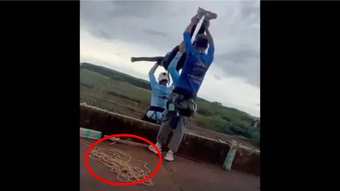 La joven fue lanzada pero olvidaron colocarle la cuerda / Redes Sociales