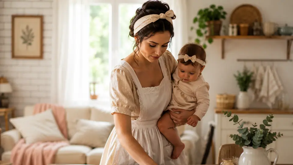 El movimiento "tradwife" promueve un estilo de vida enfocado en el hogar, la crianza de los hijos y los roles tradicionales dentro de la familia./ IA