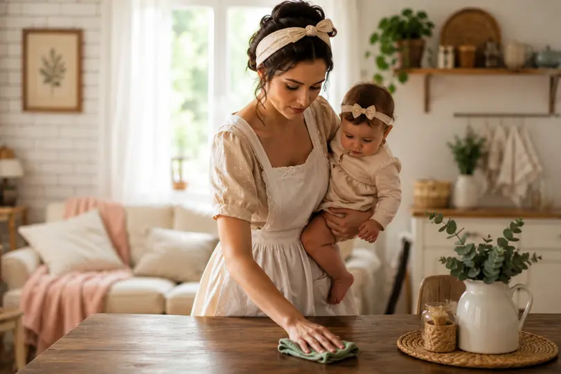 El movimiento "tradwife" promueve un estilo de vida enfocado en el hogar, la crianza de los hijos y los roles tradicionales dentro de la familia./ IA