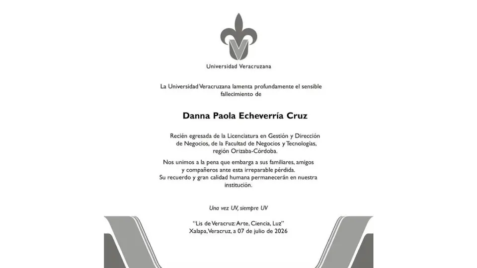 La Universidad Veracruzana lamentó el fallecimiento de la recién egresada de la Facultad de Negocios y Tecnologías./ RS