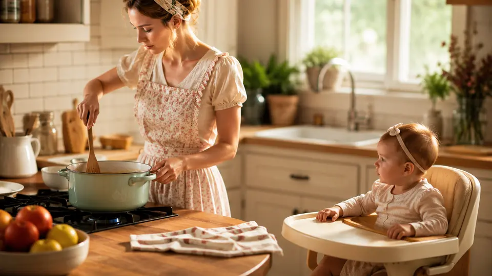 La tendencia "tradwife" ha ganado popularidad en redes sociales gracias a creadoras de contenido que comparten rutinas domésticas y familiares./ IA