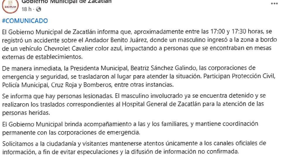 Comunicado de las autoridades del Gobierno Municipal de Zacatlán de las Manzanas / FB. GobiernoZacatlan