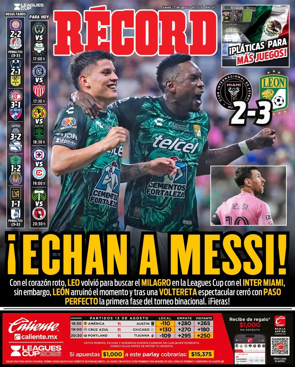 Portada RÉCORD 13 de Agosto de 2026