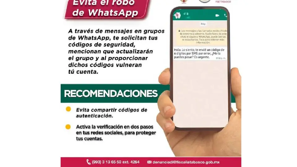 El código de seis dígitos no debe compartirse con nadie./Unidad de Investigación de Delitos Informáticos FGE Tabasco