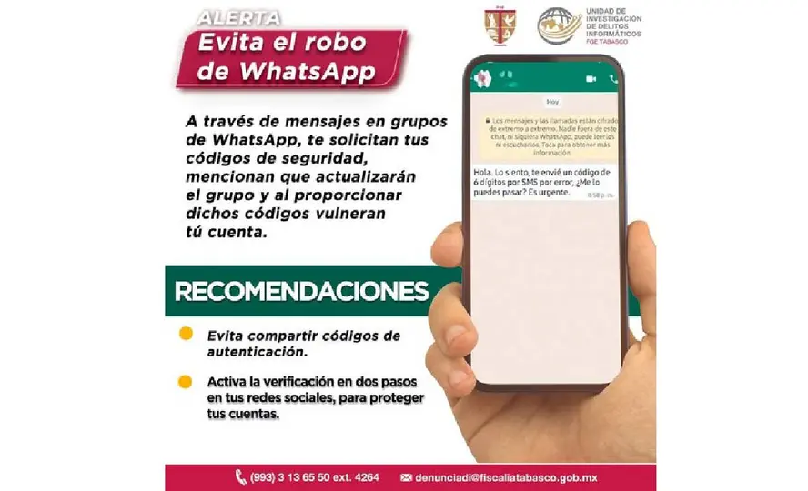 El código de seis dígitos no debe compartirse con nadie./Unidad de Investigación de Delitos Informáticos FGE Tabasco
