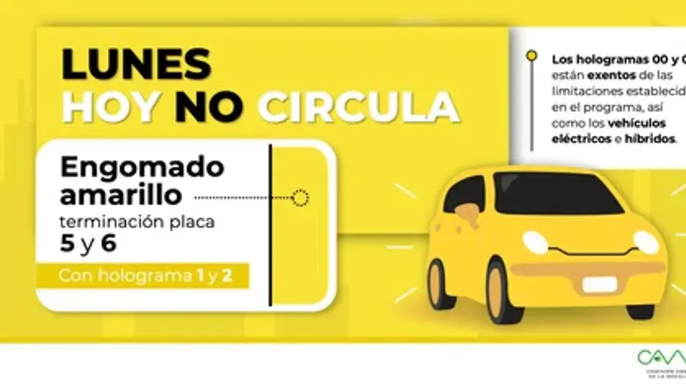 Los autos con engomado amarillo y placas 5 y 6 no podrán circular este lunes./ CAME