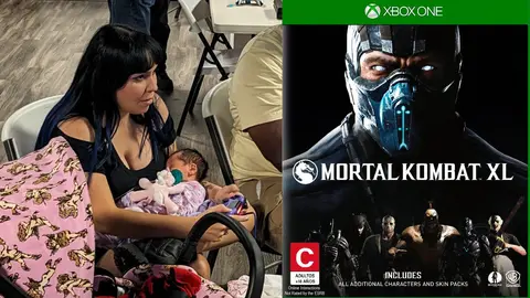 Mamá gamer gana torneo de Mortal Kombat… ¡con su bebé recién nacida en brazos!