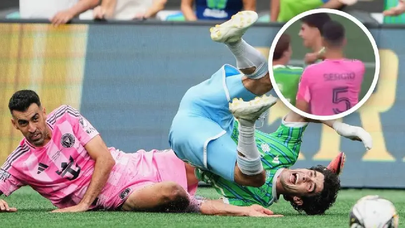 No sólo fue Luis Súarez: Sergio Busquets da derechazo al rostro del mexicano Obed Vargas