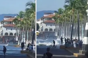 VIDEO: Captan ola gigante en costas de Puerto Vallarta provocada por el huracán Priscilla