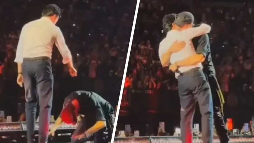 ¡Checo Pérez protagonista! Enrique Iglesias se arrodilla ante él en pleno concierto
