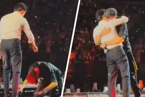 ¡Checo Pérez protagonista! Enrique Iglesias se arrodilla ante él en pleno concierto